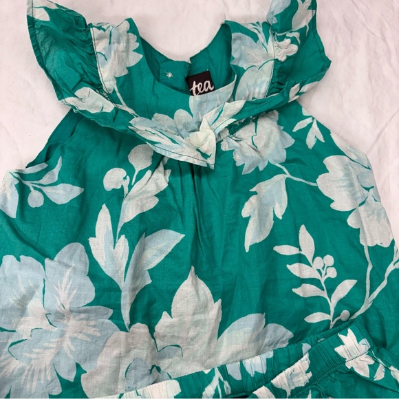 Tea Collection Green Floral Botanical Outfit Ruffle Top Bloomer Shorts Size 4T - Picture 2 of 5